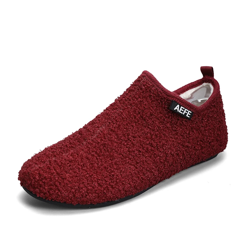 Color: Red, Shoe Size: 46, Ships From: CHINA - Winter Fashion Men Slippers Plush Male Home Cotton Shoes Warm Anti-slip Men's Casual Shoes Flexible Solid Flats 39-47 Slip On