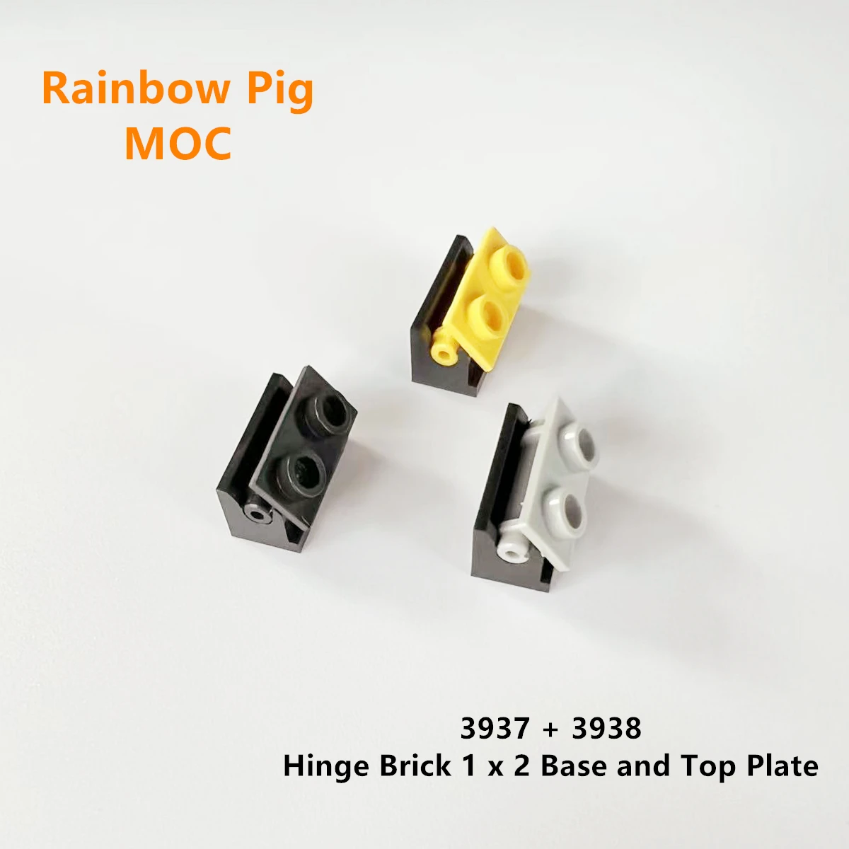 Color: black - Rainbow Pig MOC Particles 3937 + 3938 Hinge Brick 1 x 2 Base and Top Plate Building Blocks Parts DIY Educational Tech Toy
