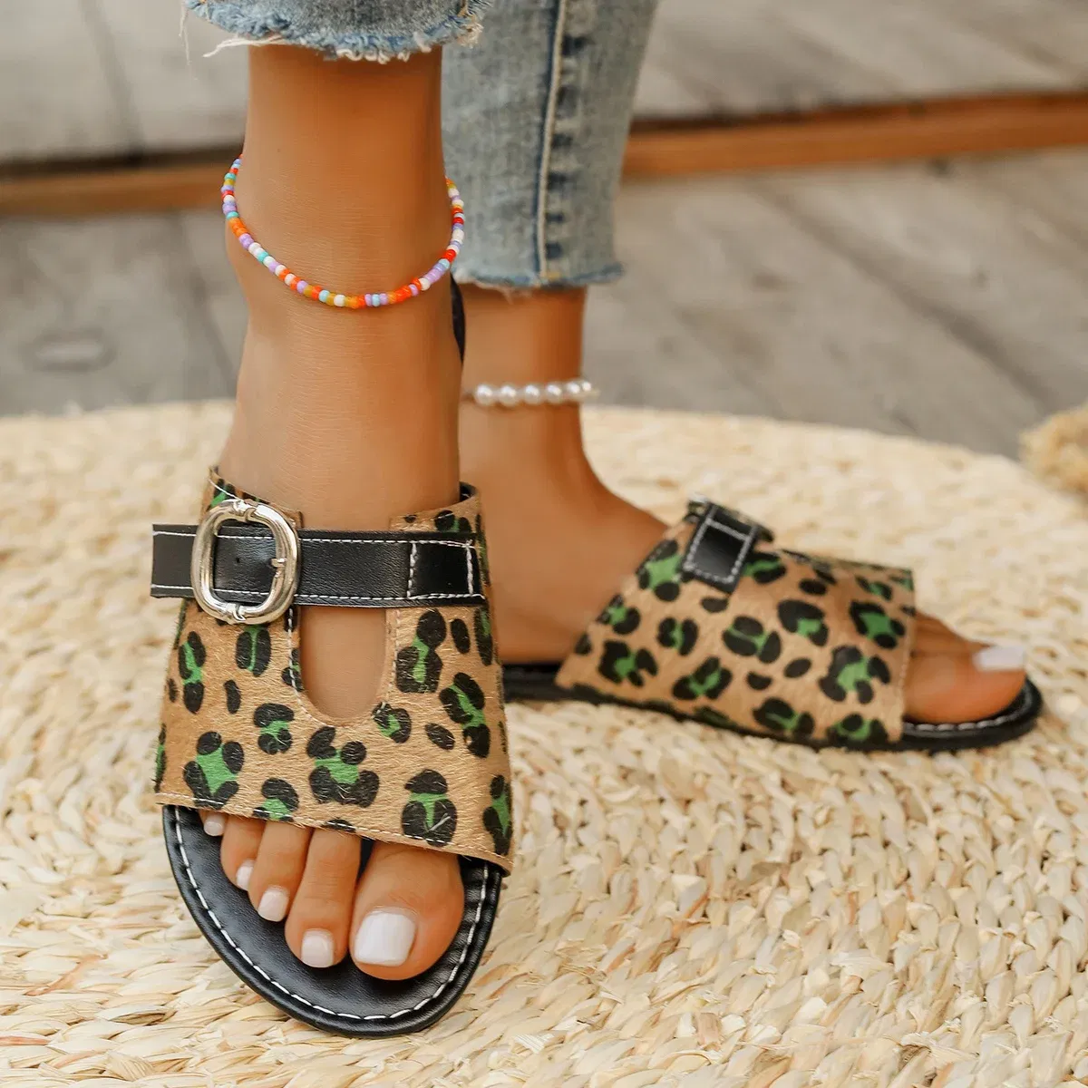 Color: multi, Shoe Size: 41 - Sandals Women Slippers 2024 Summer British Style Flat Slippers Slides Women Roman Buckle Casual Beach Slippers Trafza Womens