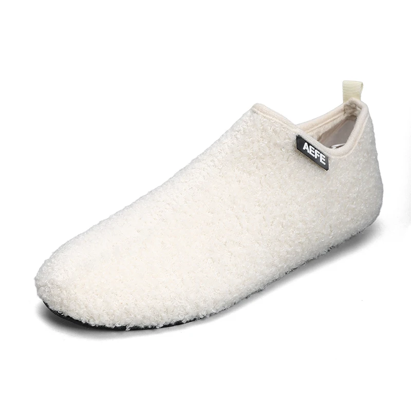 Color: Beige, Shoe Size: 45, Ships From: CHINA - Winter Fashion Men Slippers Plush Male Home Cotton Shoes Warm Anti-slip Men's Casual Shoes Flexible Solid Flats 39-47 Slip On