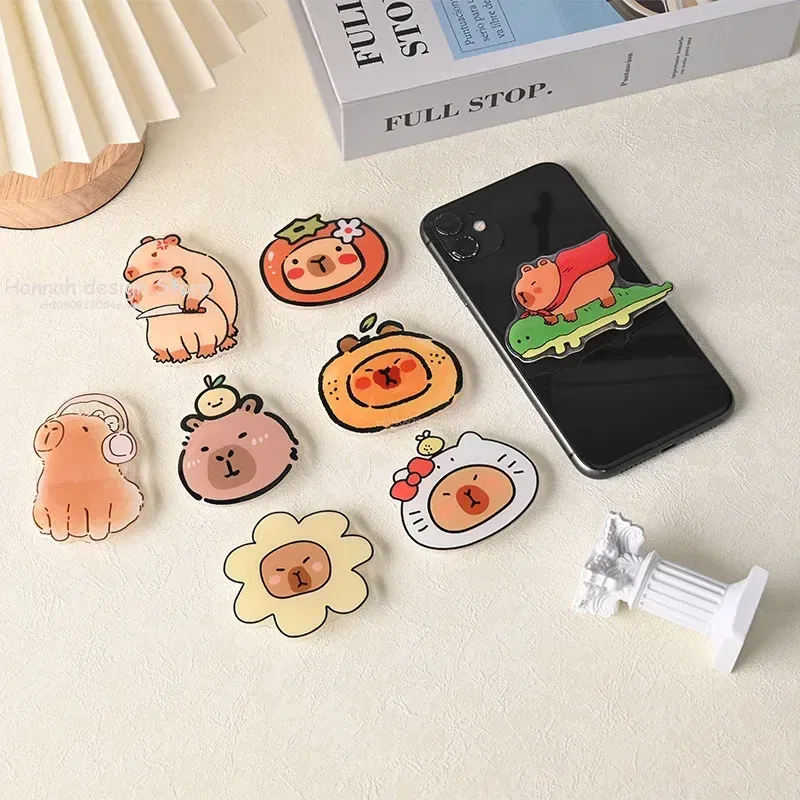 Color: WHITE - Korean Cute Capibara Kapibara Griptok Guinea Pig Phone Holder Flower Grip Tok Stand Bracket Universal Support For iPhone Samsung