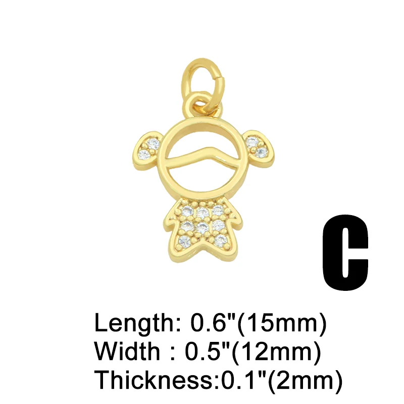 Metal color: Light Yellow Gold Color - OCESRIO Gold Plated CZ Small Boy and Girl Charms for Necklaces Copper DIY Handmade Pendants for Earrings Wholesale chma091
