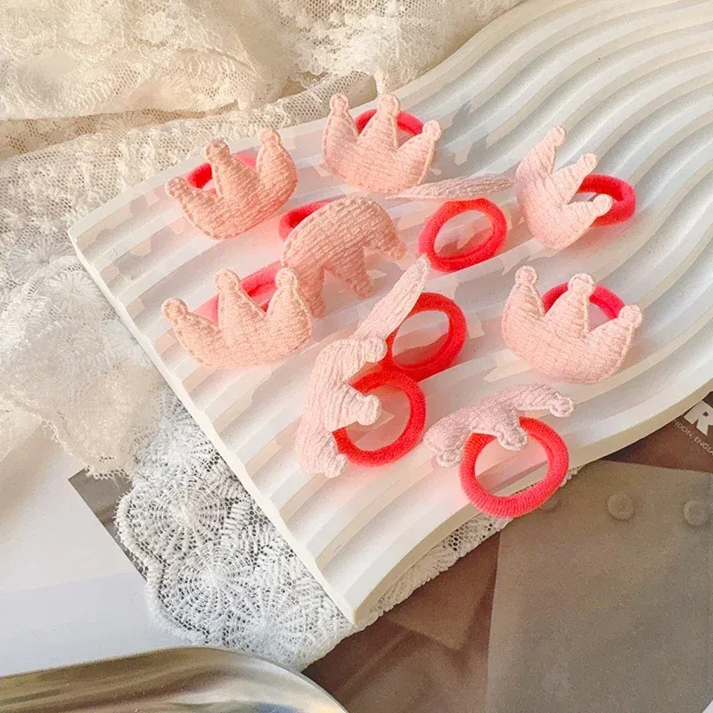 Color: Light Beige - 10/30pcs girls star butterflies children's hairband harmless hair cute towels rope ponytail rack children's rubber band headwear