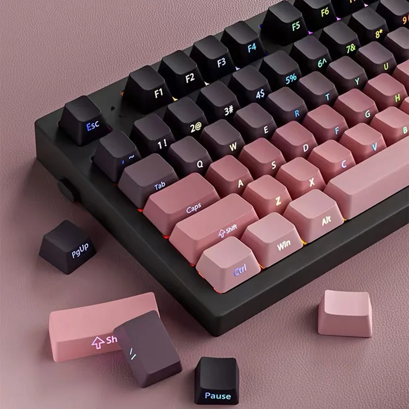 Color: Cyan - Gradient Keycaps Side Printed Shine Through PBT Double Shot OEM Profile for MX Switches Gaming Keyboard 130+key caps