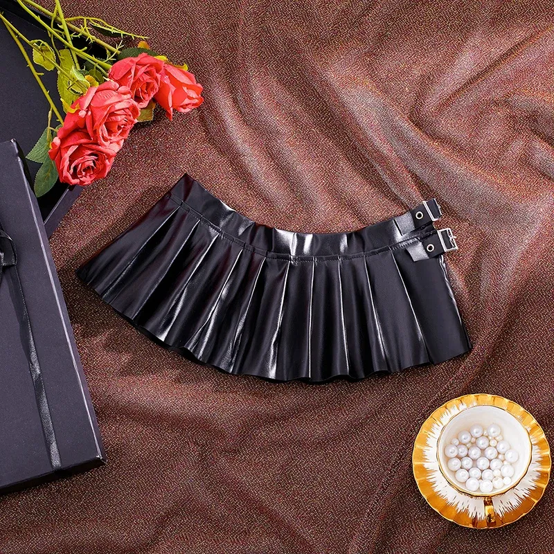 Color: black, Size: S, Ships From: CHINA - Sexy PU Leather Pleated Skirt Women Solid Basic Mini Skirt Low Waist Skirt Female Nightwear Micro Bikini Skirts Nightclub Skirts