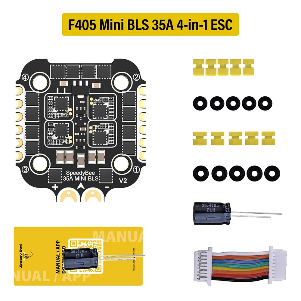Color: Yellow - SpeedyBee F405 Mini Stack Flight Controller FC BLS 35A V2 3-6S 20x20 4-in-1 ESC Dual BECs for RC FPV Racing Drone