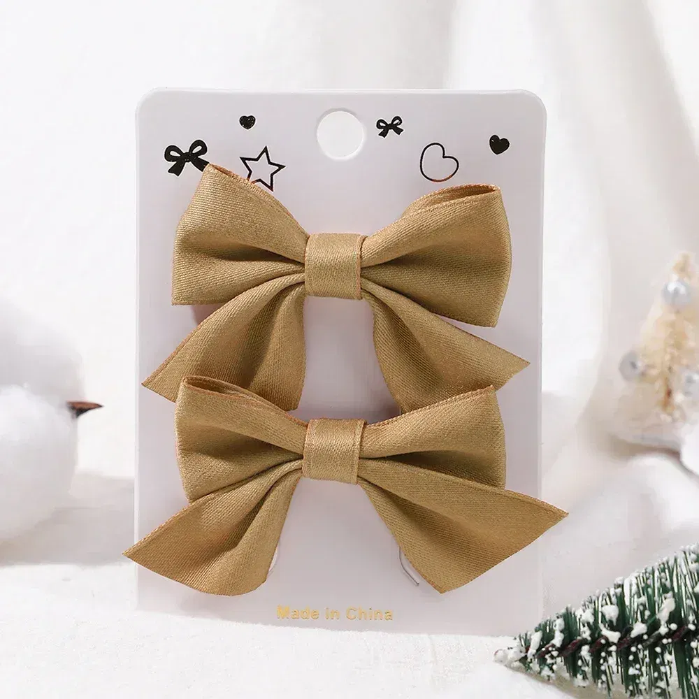 Color: Yellow - 2Pcs/Set Solid Color Kids Bows Hair Clips for Baby Girls Handmade Plaid Bowknot Hairpin Barrettes Photograph Hair Accessories