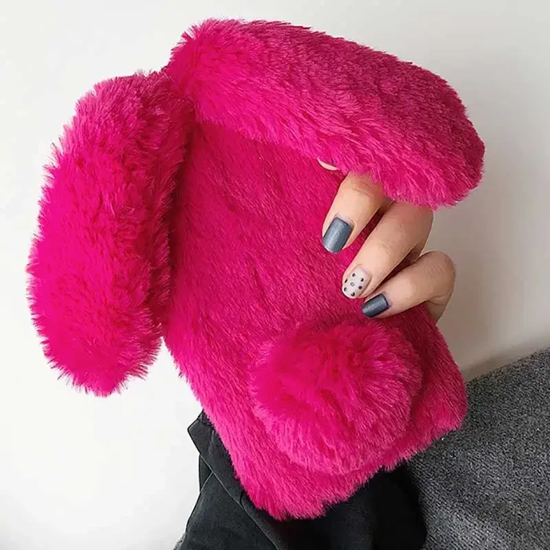 Color: PURPLE, Material: Silicon - Warm Plush Rabbit Fluffy fur Cover for Samsung A15 A25 A35 A55 A14 A24 A34 A54 A13 A23 A33 A53 A12 A22 A32 A52 A51 Phone Case