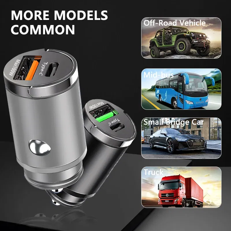 Plug Type: BR - Mini 100W USB Car Charger Dual Ports Pull Ring Fast Charge Type C PD Car Adapter For iphone Samsung Huawei Xiaomi iPad
