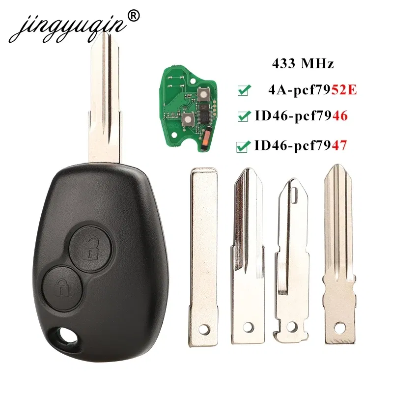 Color: green, Number of Buttons: 4 Buttons - jingyuqin 2BTN Remote Key For Renault Duster Modus Clio 3 Twingo DACIA Logan Sandero Kangoo 433MHz PCF7946 PCF7947 pcf7952E Chip