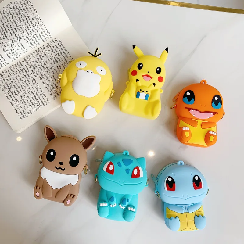 Color: green - Pokemon Bag Crossbody Bags for Children Mini Coin Purse Kawaii Fashion Toy Anime Action Figures Pikachu Eevee Funny Modelding