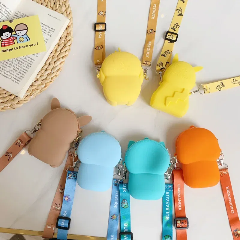 Color: green - Pokemon Bag Crossbody Bags for Children Mini Coin Purse Kawaii Fashion Toy Anime Action Figures Pikachu Eevee Funny Modelding