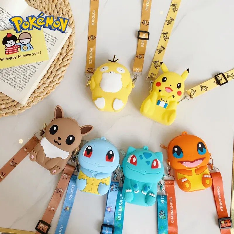 Color: green - Pokemon Bag Crossbody Bags for Children Mini Coin Purse Kawaii Fashion Toy Anime Action Figures Pikachu Eevee Funny Modelding