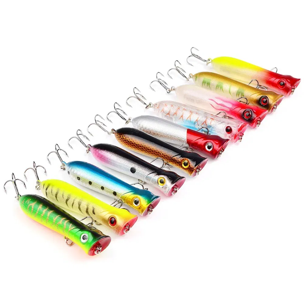 Color: PURPLE - 80mm 12g 6# Hook Popper Hard Bait Wobbler Fishing Lure Artificial Floating Trailer Ocean Fishing Bionic Carp Tackle Sea Fishing
