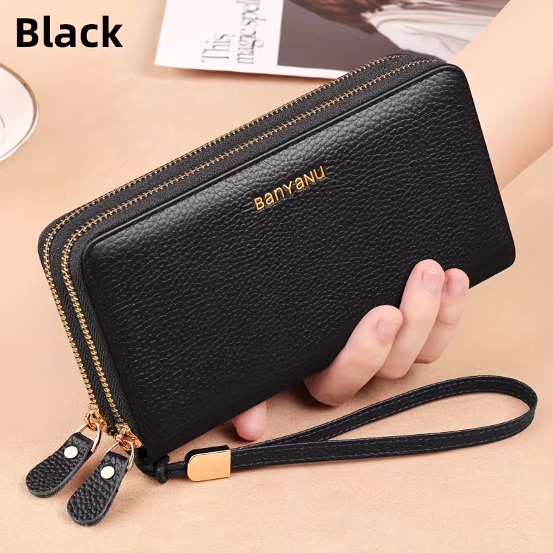 BANYANU Women'S Long Wallet Stylish And Spacious Made of Top-Layer Cowhide Double Zipper