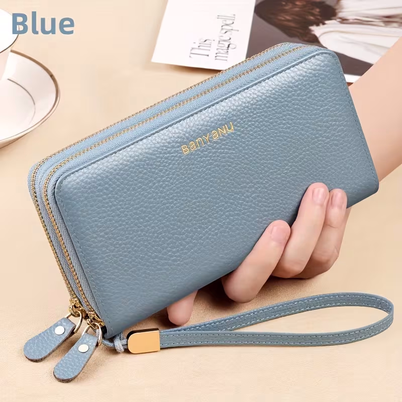 BANYANU Women'S Long Wallet Stylish And Spacious Made of Top-Layer Cowhide Double Zipper