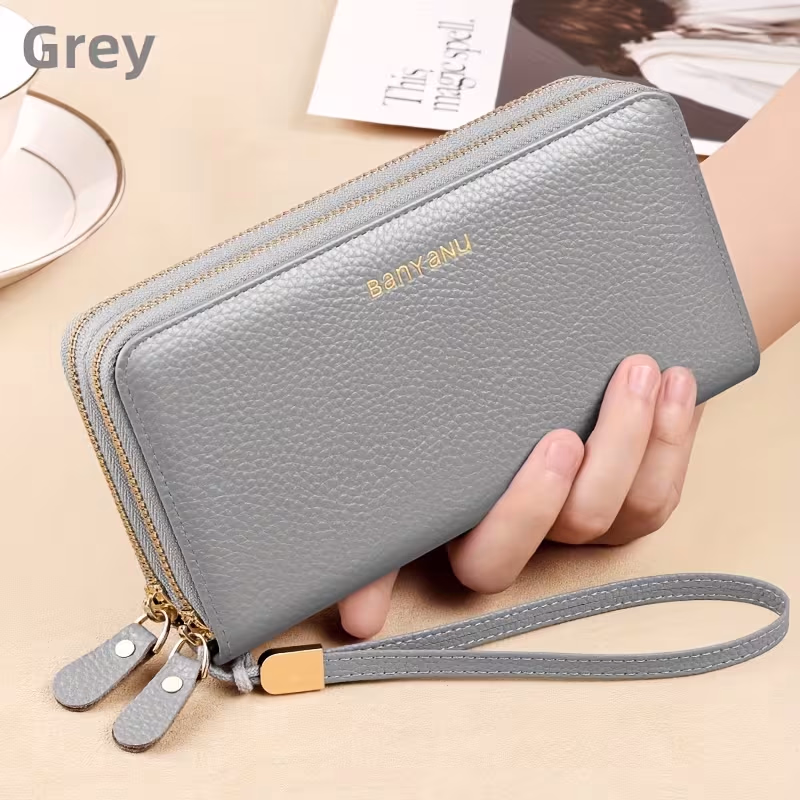 BANYANU Women'S Long Wallet Stylish And Spacious Made of Top-Layer Cowhide Double Zipper