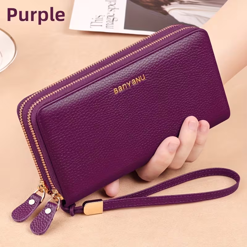 BANYANU Women'S Long Wallet Stylish And Spacious Made of Top-Layer Cowhide Double Zipper