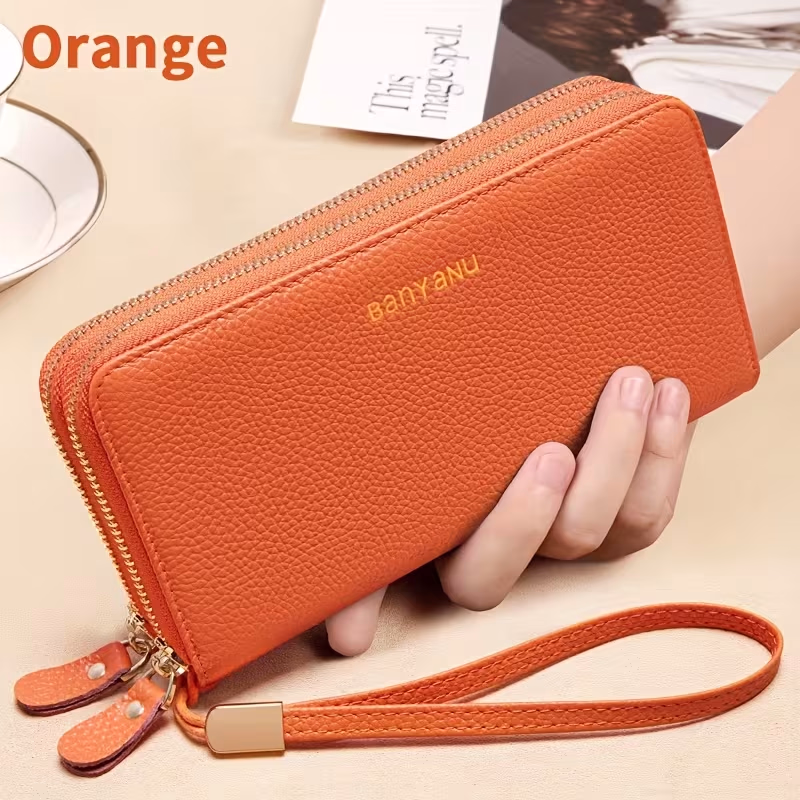 BANYANU Women'S Long Wallet Stylish And Spacious Made of Top-Layer Cowhide Double Zipper