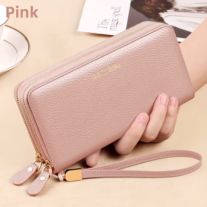 BANYANU Women'S Long Wallet Stylish And Spacious Made of Top-Layer Cowhide Double Zipper