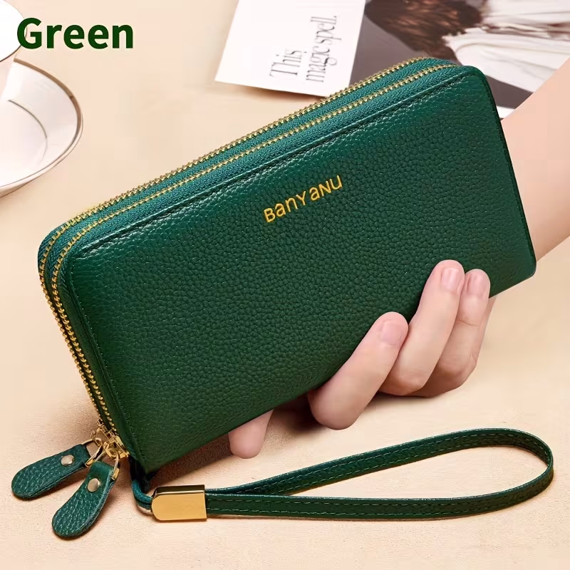 BANYANU Women'S Long Wallet Stylish And Spacious Made of Top-Layer Cowhide Double Zipper