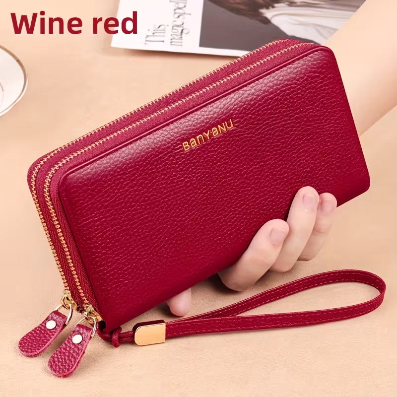 BANYANU Women'S Long Wallet Stylish And Spacious Made of Top-Layer Cowhide Double Zipper