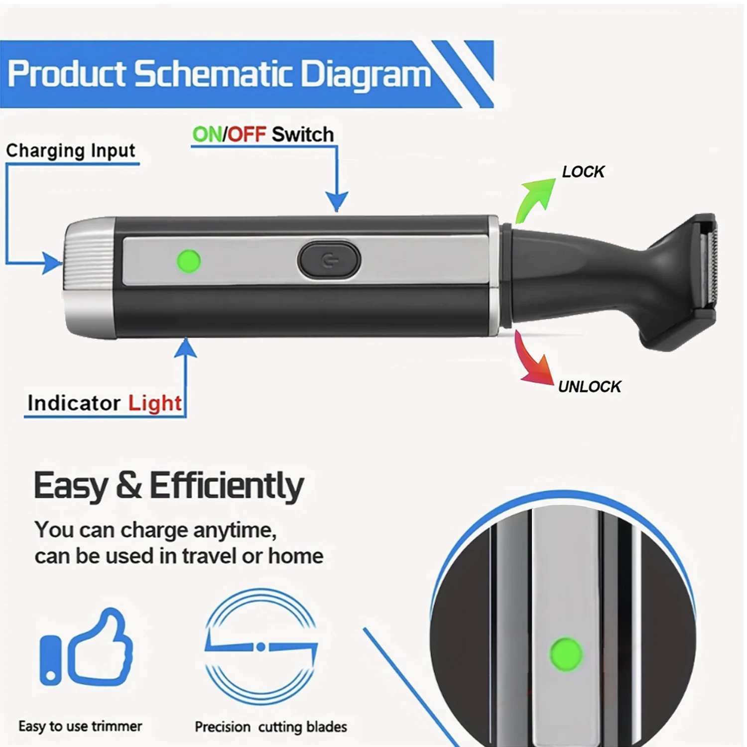 Color: Silver - Man Beard Shaver Sideburns Trimmer Nose Hair Trimmer Eyebrow Razor 4IN1 Grooming kit Rechargeable Lithium Battery