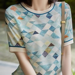 Women's Geometric Contrast Printed Short-sleeved T-shirt
