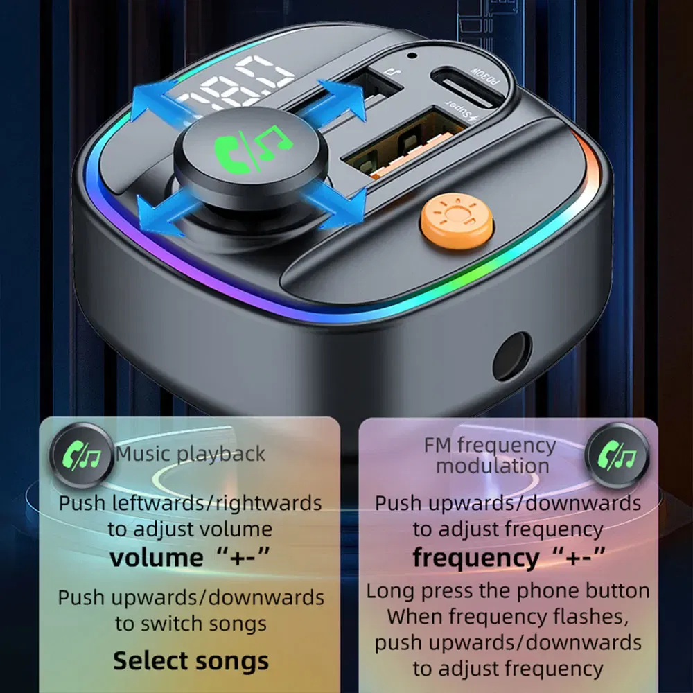 Color Name: black, Ships From: CHINA - Bluetooth 5.3 FM Transmitter Handsfree Car AUX Radio Modulator MP3 Player with 22.5W & PD30W Fast Charge Adapter Car Accessories