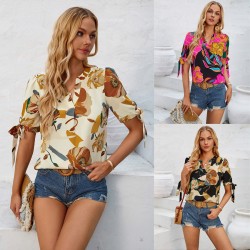 Fashion Printed Casual V-Neck Cuff Bundle Top