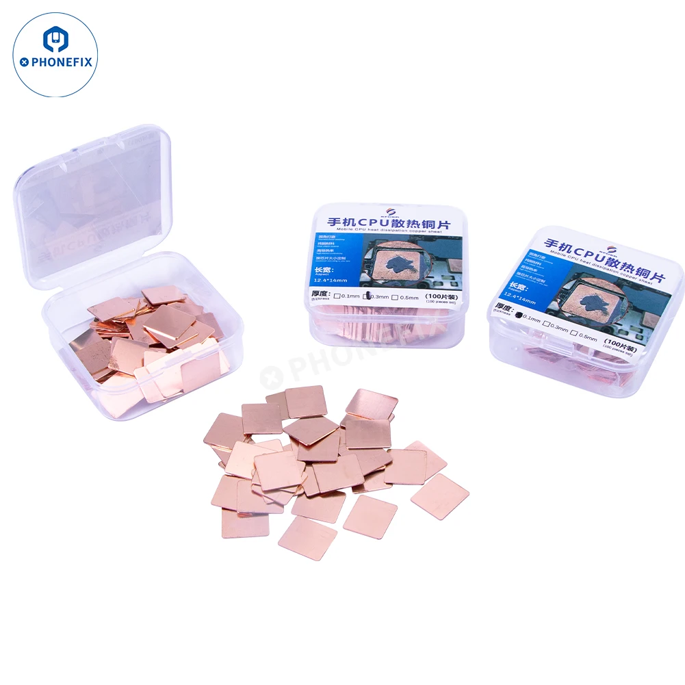 Color: WHITE - 0.1/0.3/0.5mm 100pcs Thin Pad Mobile Phone CPU Heat Sink Copper Sheet Thermal Conductive Pad for Motherboard Heating Dissipation