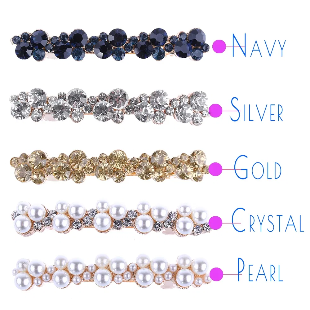Color: pink - Hot Sale 5 Colors Korean Crystal Pearl Elegant Women Barrettes Hair Clip Hairgrips Hairpin Girls Hair Accessories Dropshipping