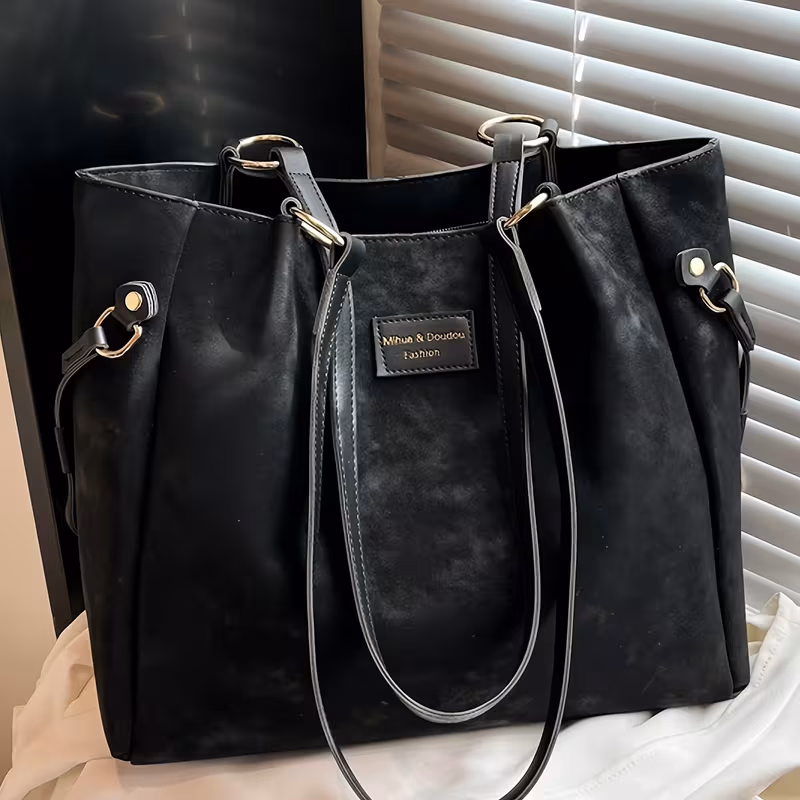 PERFECT LILY Faux Suede Velvet New Retro Style Solid Color Women'S Fashion Tassel Decorated Tote Bag