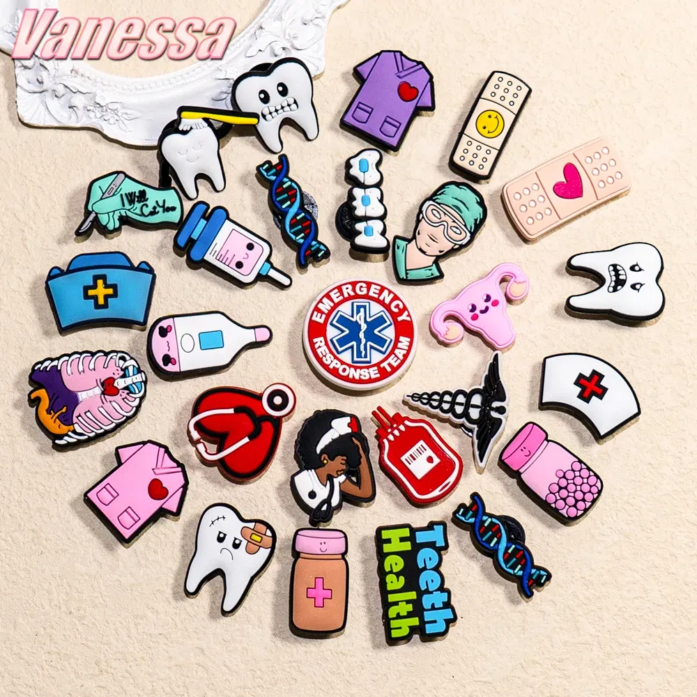 Color: Chocolate Color - 1pcs Medical Shoe Charms for Clog Accessories Girls Teeth Nurse PVC Shoe Decoration Pins for Women Sneakers Summer Gifts
