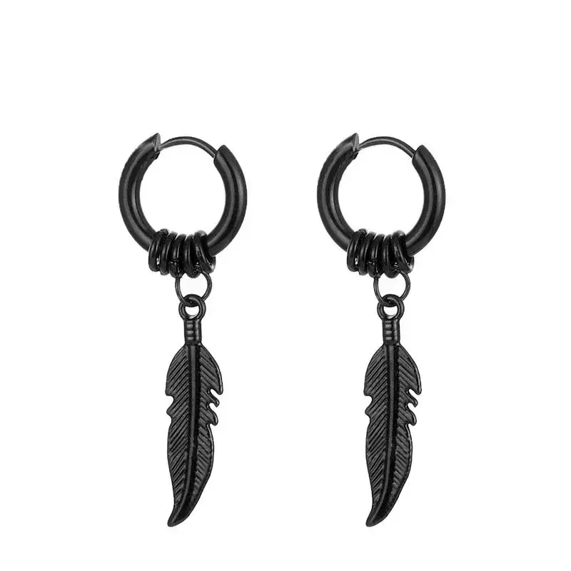 Metal Color: multi - 2pcs Fashion Cross Feather Stud Earrings, Punk Rock Style For Women Men High Quality Stainless Steel Hiphop Ear Jewelry