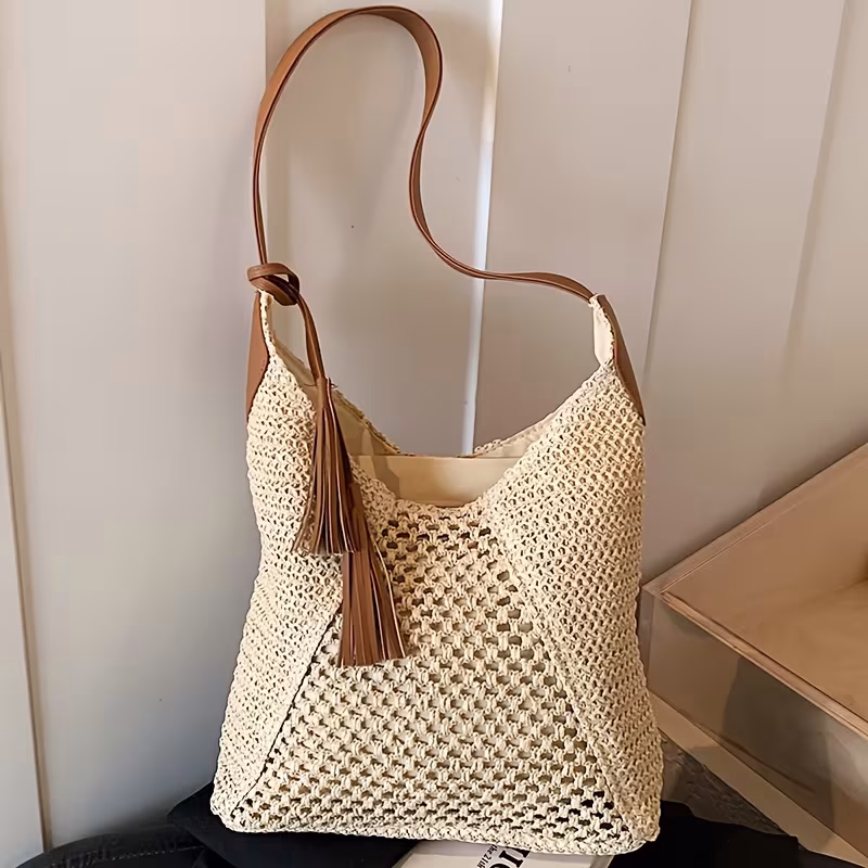 PERFECT LILY Women's Bohemian Vintage Straw Tote Bag
