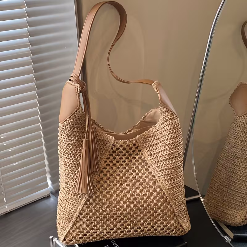 PERFECT LILY Women's Bohemian Vintage Straw Tote Bag