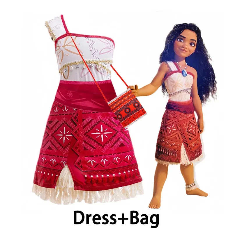 Color: Pink, Kid Size: 15 - Disney Movie Moana 2 Girl Dress Cosplay Party Costume Ocean Adventure Princess Fancy Clothes Children Vaiana Outfit Dress