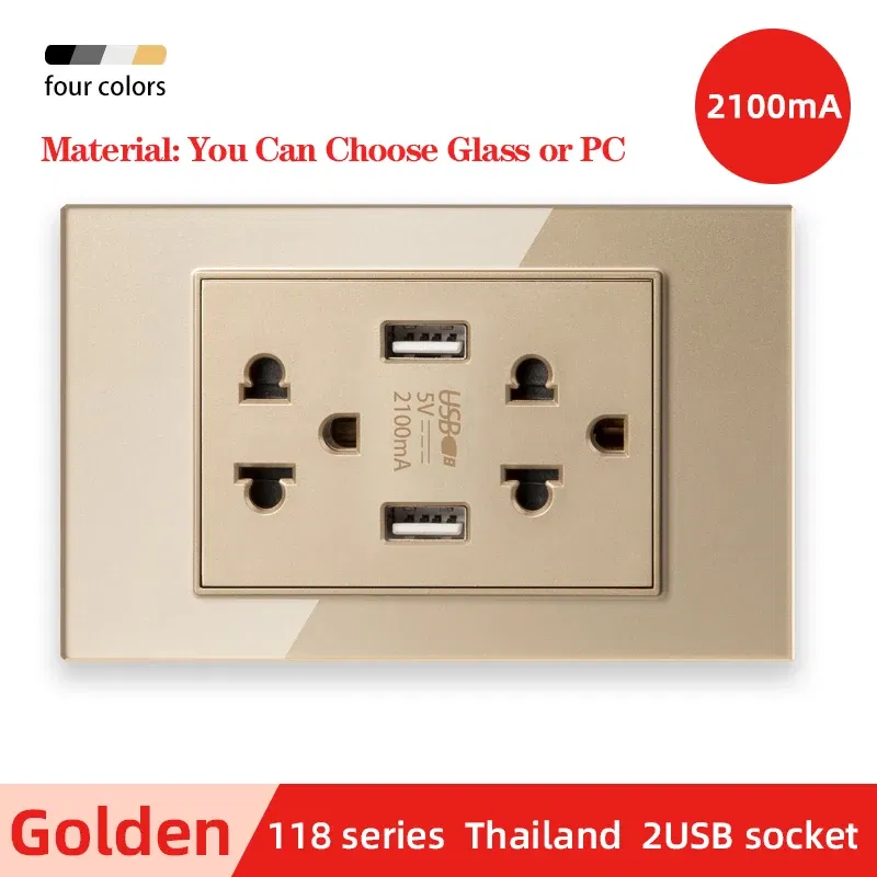 110-250V Herepow 118 Series Thailand American Standard Dual USB Wall Socket Smart Home Appliance Plug Adapter Type-c 3.1A Fast Charging