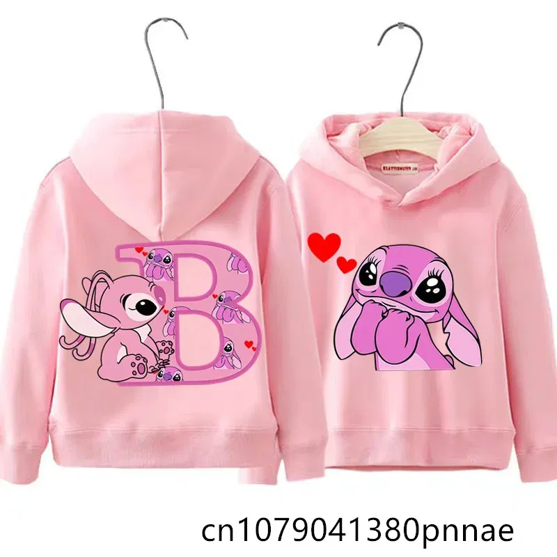 Color: black, Kid Size: 18M - Girls Boys Lilo and Stitch Sportswear Hoodies Casual Fashion Sweatshirts Angel Letter AZ Anime Autumn/Winter Hoodie Kids Hoodies