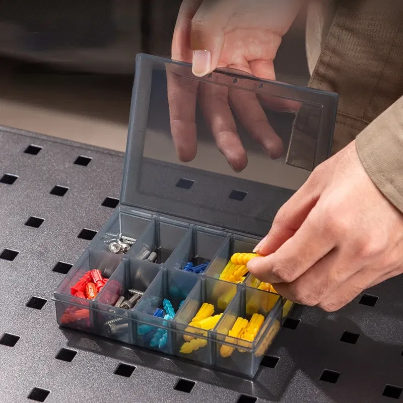 Color: Yellow & Black - 1Pcs Multi-lattice Slots Tool Case Storage Boxes Adjustable Transparent Tool Box Screw Craft Jewelry Accessories Organizer Box