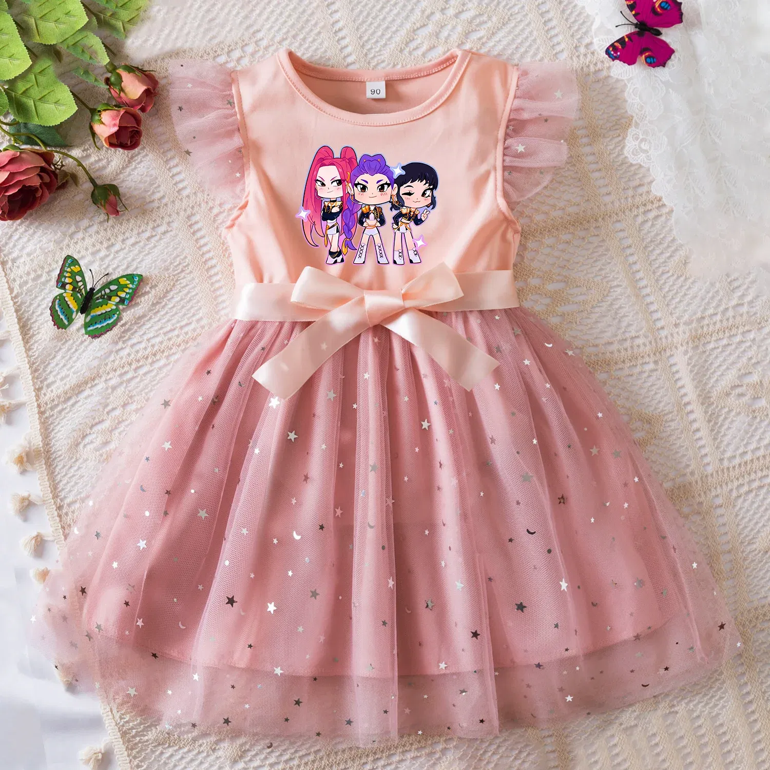 Color: Dark Grey, Size: One Size, Height: 164 - KPop Demon Hunters Girls Dress Kids Party Halloween Carnival Birthday Party Clothes Princess Tutu Dresses Costume Children Gift