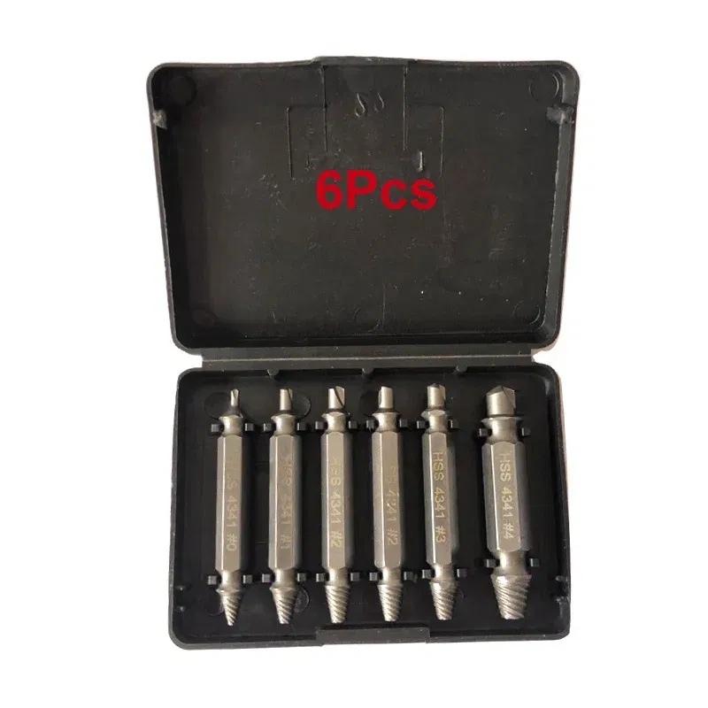 Color: 6pcs silver - Broken Double Head Screw Extractor Sliding Thread And Broken Wire Remover 4341 Hexagon Drill Set Broken Wire Extractor