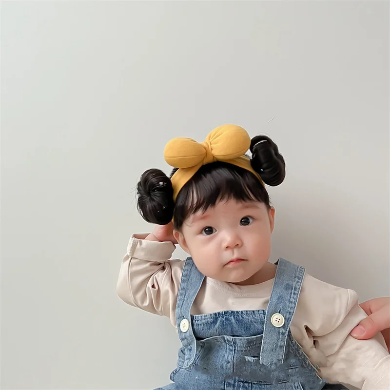 Color: Orange - New Year Hair Accessories Cute Bow Baby Girl Wig Hat Hairpiece Christmas Newborn Children Kids Girls Cosplay Headbands Headwear
