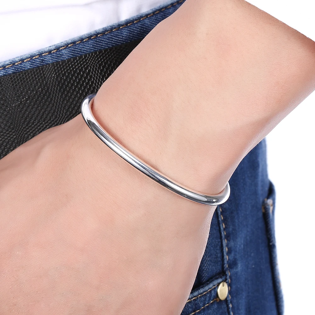 DOTEFFIL 925 Sterling Silver Solid Smooth Opening Bangles Bracelet For Woman Wedding Engagement Party Jewelry