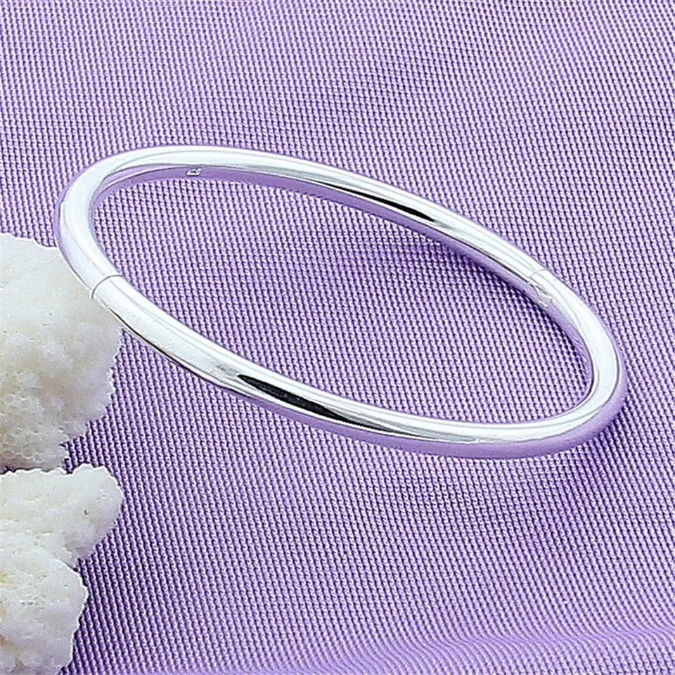DOTEFFIL 925 Sterling Silver Solid Smooth Opening Bangles Bracelet For Woman Wedding Engagement Party Jewelry