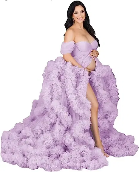 Color: Colorful, Maternity Size: L, Ships From: CHINA - Tulle Long Maternity Dress Photoshoot  п?»?°?‚ь?µ  photography dresses baby shower dresses for pregnant woman  п?»?°?‚ь?µ д?»я ?±?&micro