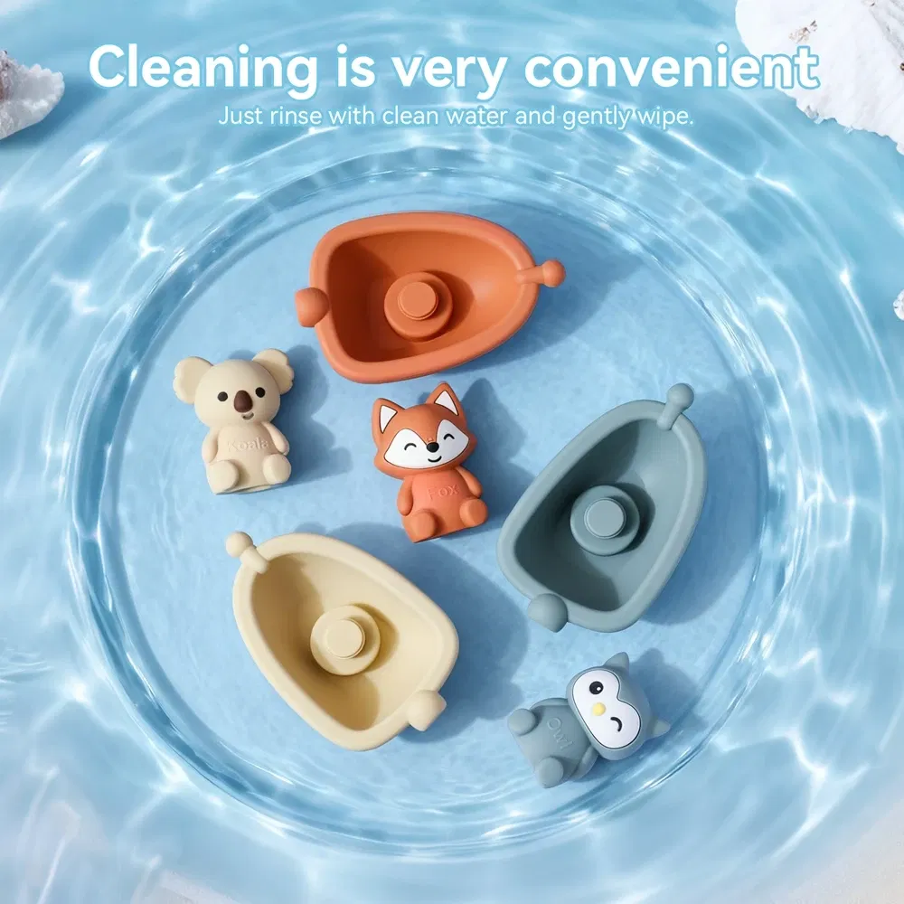 Color: WHITE - Baby Bath Toys Animal Silicone Cartoon Astronauts Play With Water Toys Baby Silicone Sprinkler Bathtub Toy No BPA Swim Bathroom