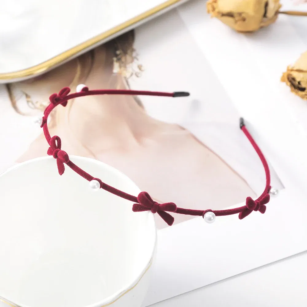 Color: Blue - Flocking Flower Headbands Pearl Hairbands Headdress Hair Hoop Band Hair Accessories for Women Girls Teens