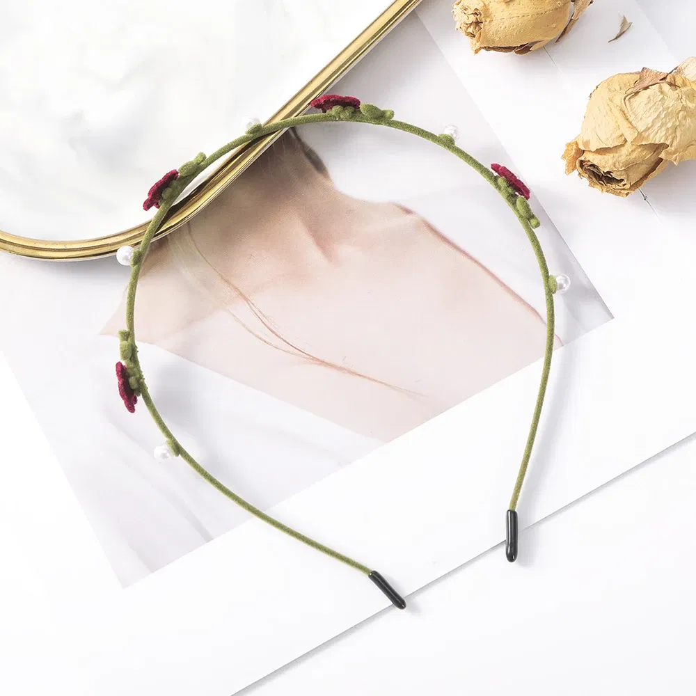 Color: Blue - Flocking Flower Headbands Pearl Hairbands Headdress Hair Hoop Band Hair Accessories for Women Girls Teens
